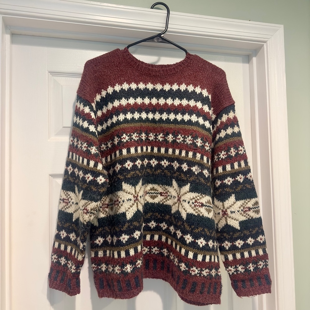 Red and Green Crew Neck Fair Isle Sweater